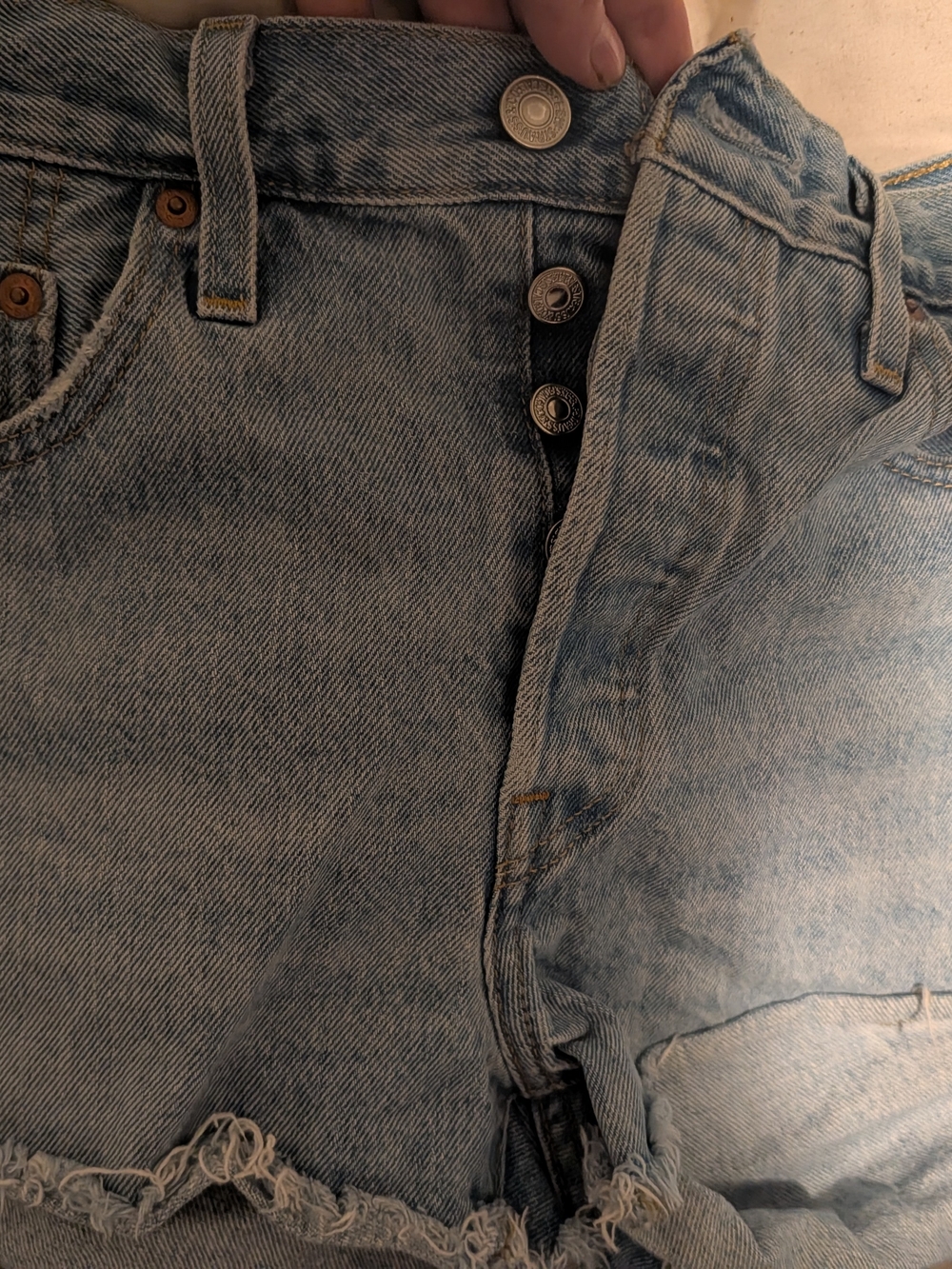 Levi's Light Blue Denim Jean Shorts with Frayed Hem